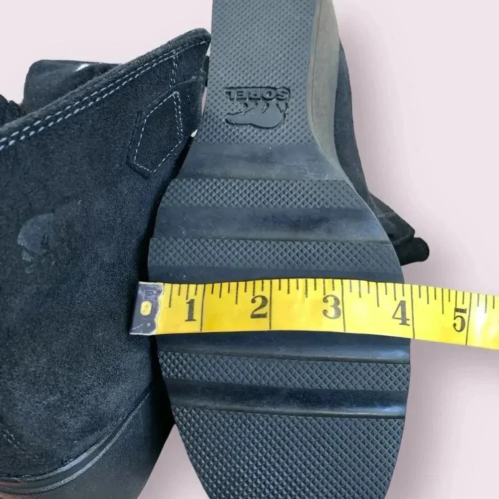 Sorel Suede Leather Waterproof Wedge Heel Ankle Bootie Lace Up Size 9 Black